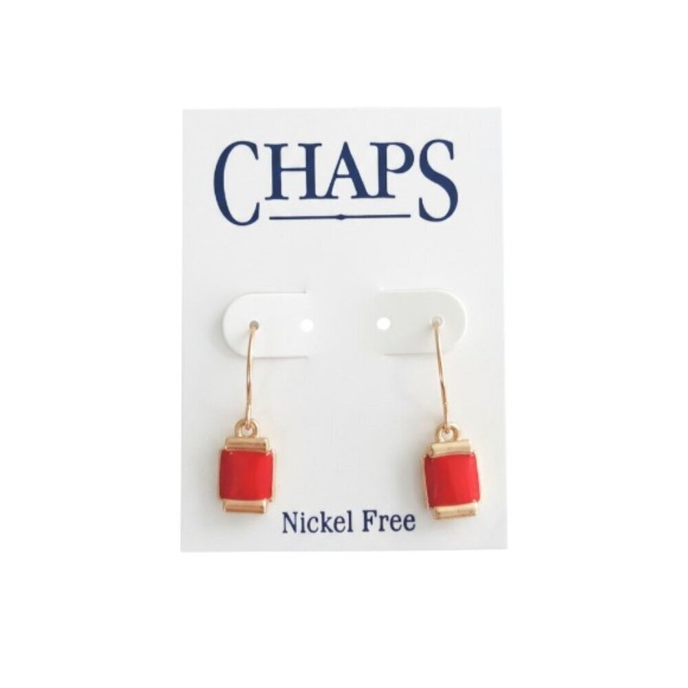 Chaps Red and Gold Small Square Drop Earrings